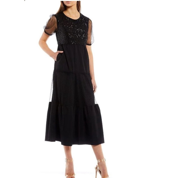 New LDT Sequin Tiered Dress, Size 4, Black - Picture 1 of 7